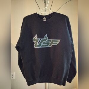 USF University South Florida Black Crewneck Sweater with Bull Design